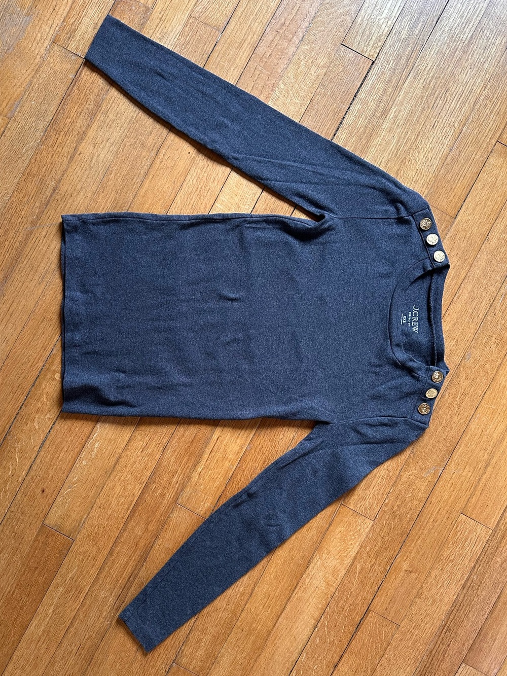 J. Crew Navy Crewneck Sweater with Shoulder Buttons